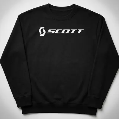 Minimalist Scott Bike Logo T-shirt in white typography — printed on a unisex sweatshirt