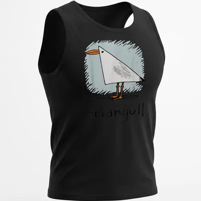 Kawaii illustration of a seagull with the pun 'triangull' in light colors — printed on a tank top