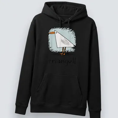 Kawaii illustration of a seagull with the pun 'triangull' in light colors — printed on a unisex hoodie