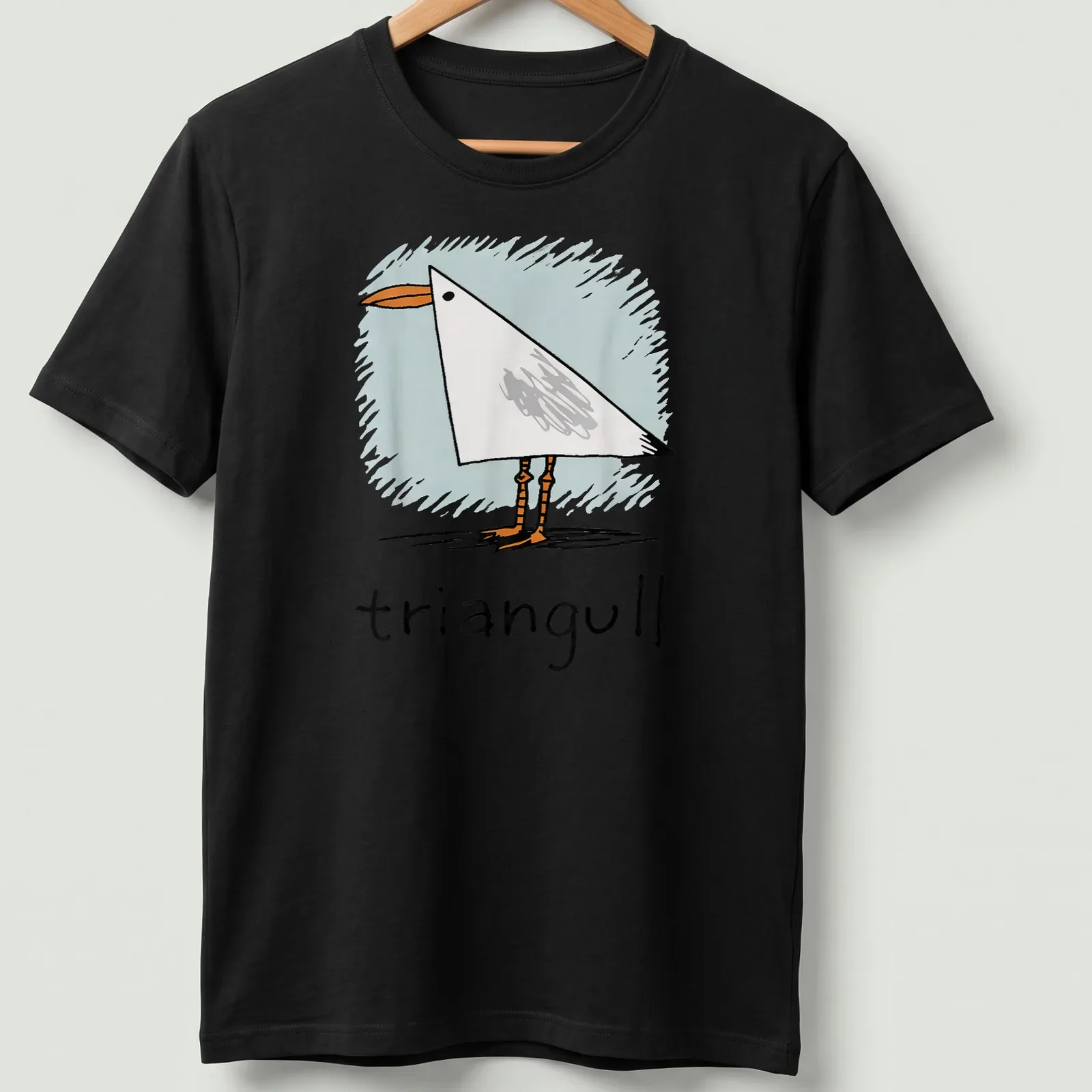 Kawaii illustration of a seagull with the pun 'triangull' in light colors — printed on a unisex t-shirt