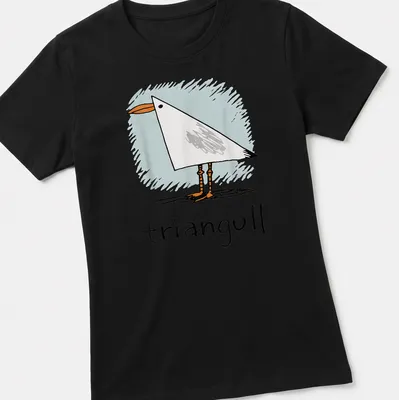 Kawaii illustration of a seagull with the pun 'triangull' in light colors — printed on a women's shirt