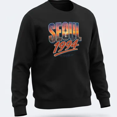 Retro Seoul 1994 T-shirt with colorful travel-themed print — printed on a unisex sweatshirt