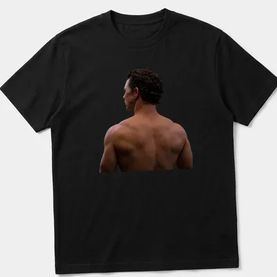 Realistic illustration of a shirtless man with brown accents