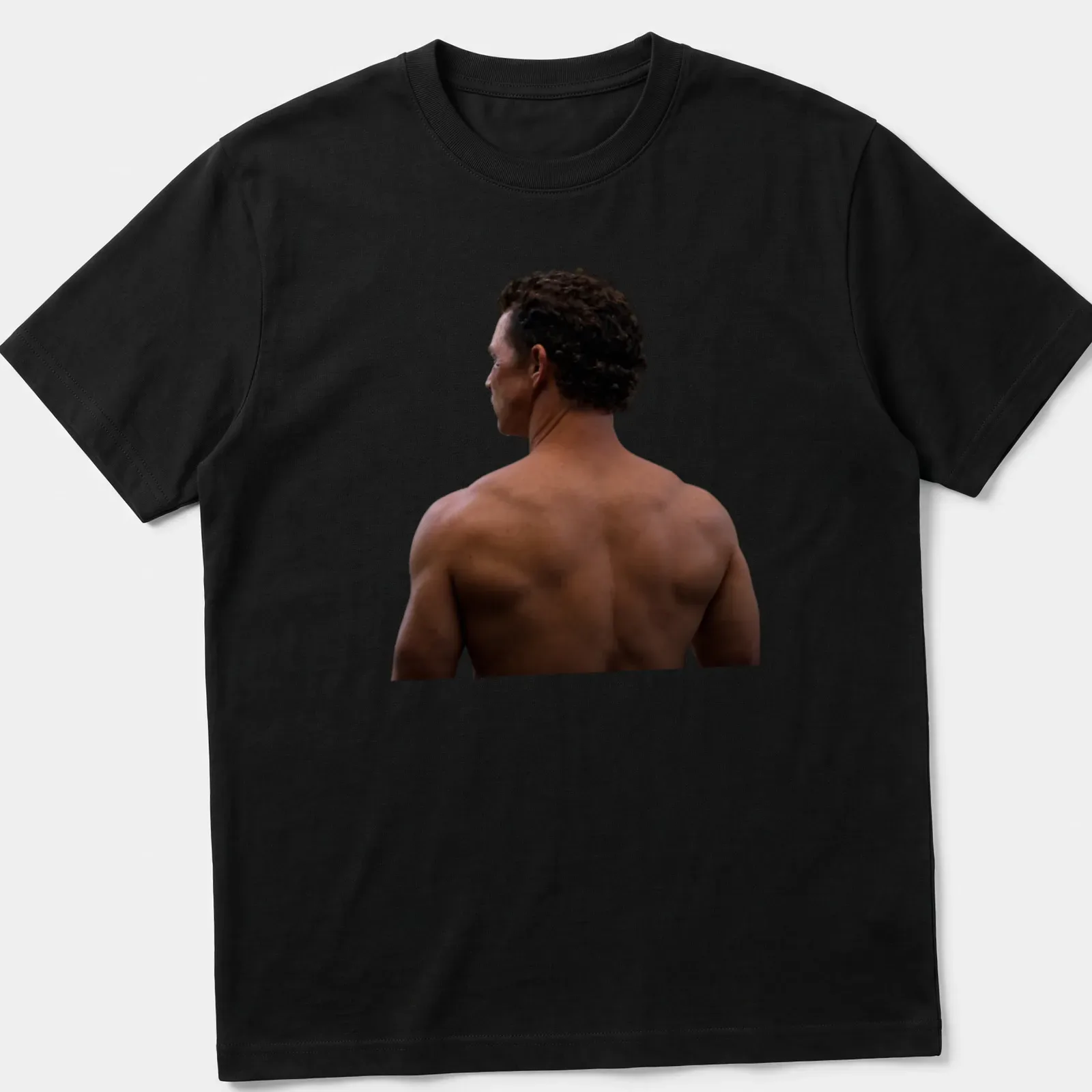 Realistic illustration of a shirtless man with brown accents — printed on a unisex t-shirt