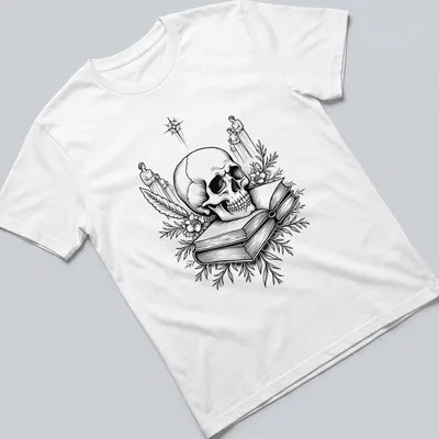 Line art of a skull representing memento mori in black and white