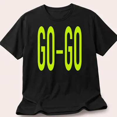 Bold green t-shirt with the printed text GO-GO in the same slime green color