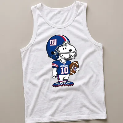 Cartoon Snoopy with 'Giants 10' printed in blue, red, and white colors — printed on a tank top