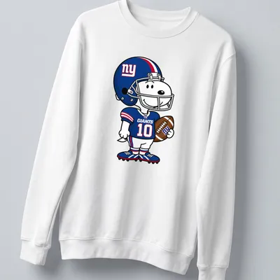 Cartoon Snoopy with 'Giants 10' printed in blue, red, and white colors — printed on a unisex sweatshirt