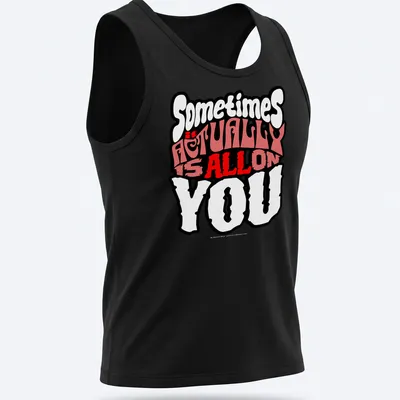 Bold graphic tee with motivational text in black, red, and white colors — printed on a tank top