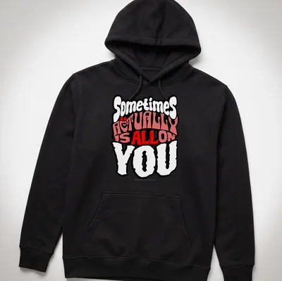 Bold graphic tee with motivational text in black, red, and white colors — printed on a unisex hoodie