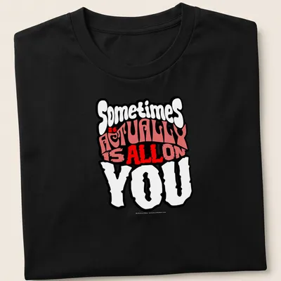 Bold graphic tee with motivational text in black, red, and white colors