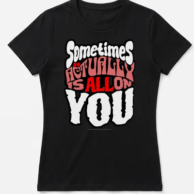 Bold graphic tee with motivational text in black, red, and white colors — printed on a women's shirt