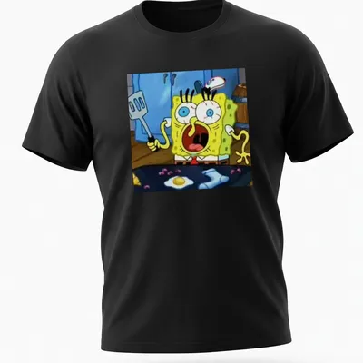 Cartoon design of SpongeBob SquarePants yelling with a spatula in vibrant colors