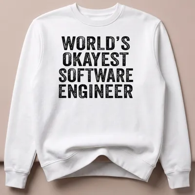 Distressed t-shirt featuring the text World's Okayest Software Engineer — printed on a unisex sweatshirt