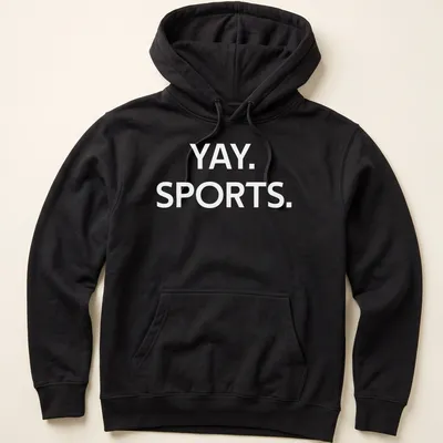 Playful sports-themed t-shirt with 'Yay Sports' text and various sports graphics. — printed on a unisex hoodie