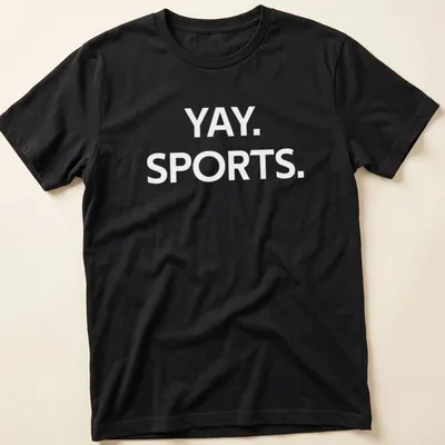 Playful sports-themed t-shirt with 'Yay Sports' text and various sports graphics.