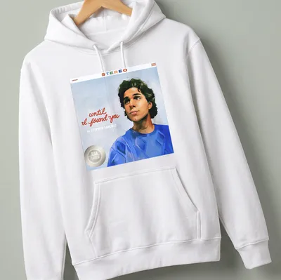 Illustrative portrait of Stephen Sanchez with printed text below — printed on a unisex hoodie