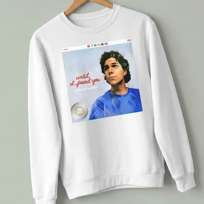 Illustrative portrait of Stephen Sanchez with printed text below — printed on a unisex sweatshirt
