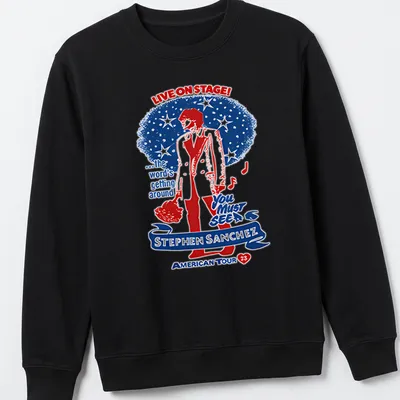 Vintage concert-style shirt with Stephen Sanchez tour details in red, blue, and white — printed on a unisex sweatshirt