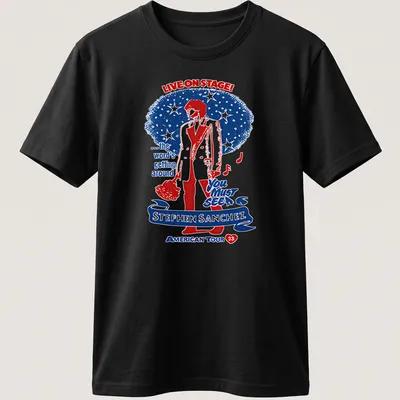 Vintage concert-style shirt with Stephen Sanchez tour details in red, blue, and white