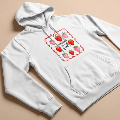 Colorful strawberry design with playful text celebrating preschool joy — printed on a unisex hoodie