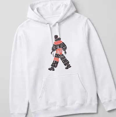 Bold typographic design featuring streetwear phrases in black and red — printed on a unisex hoodie