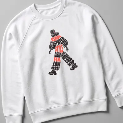 Bold typographic design featuring streetwear phrases in black and red — printed on a unisex sweatshirt