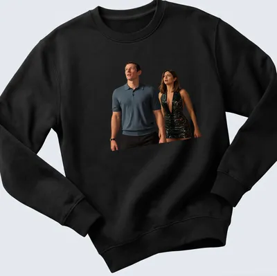 Modern t-shirt featuring a stylish couple with the text 'One Night Only' — printed on a unisex sweatshirt