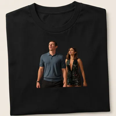 Modern t-shirt featuring a stylish couple with the text 'One Night Only'