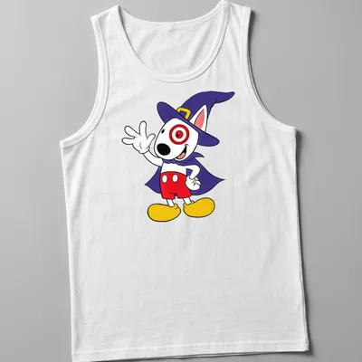 Cartoon Target Team Member character in a wizard cape with colorful print — printed on a tank top