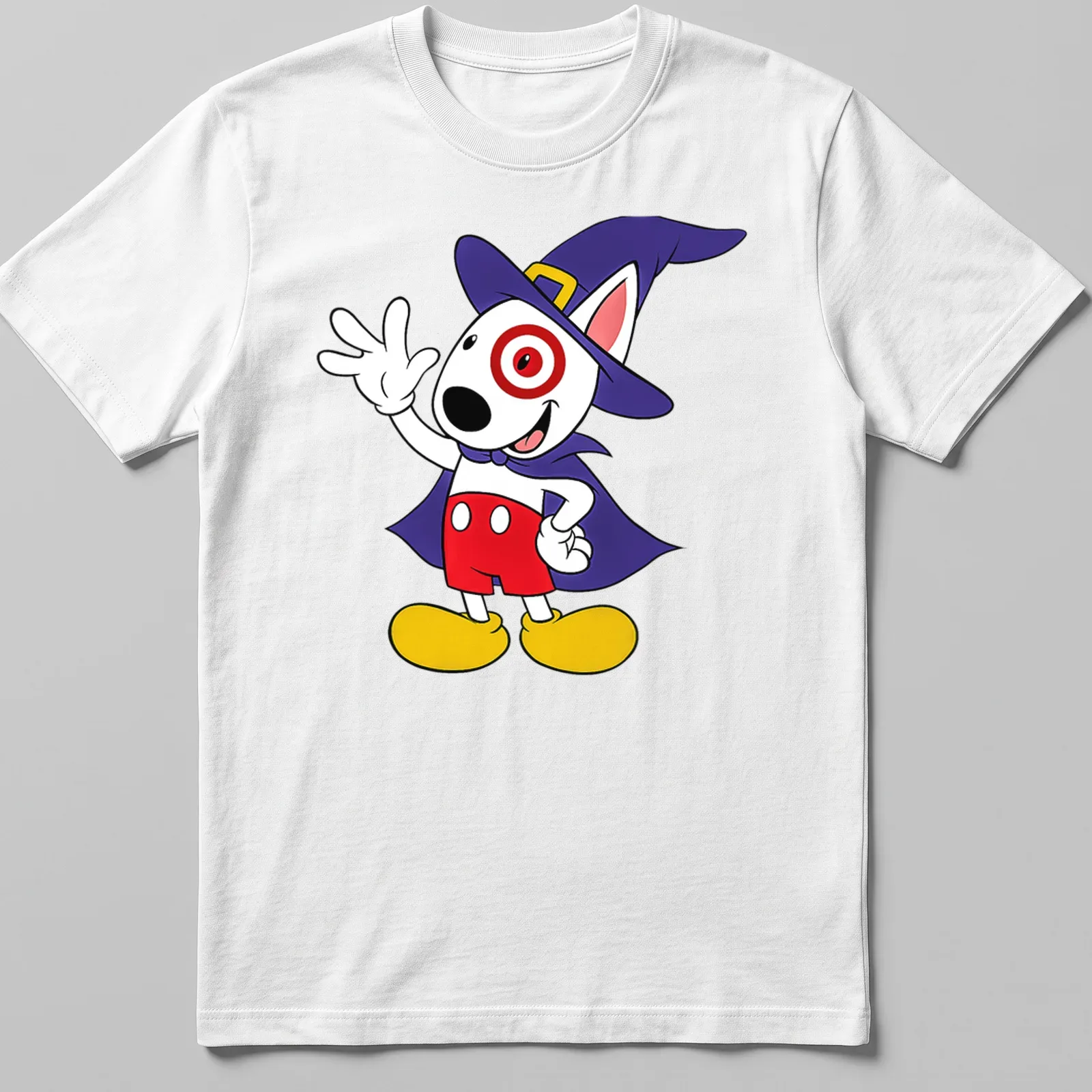 Cartoon Target Team Member character in a wizard cape with colorful print — printed on a unisex t-shirt