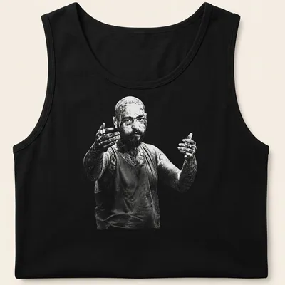 Black and white portrait of a tattooed man on a — printed on a tank top