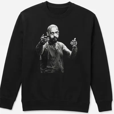 Black and white portrait of a tattooed man on a — printed on a unisex sweatshirt
