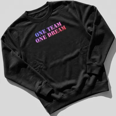 Bold gradient Team Spirit t-shirt with ONE TEAM ONE DREAM text — printed on a unisex sweatshirt