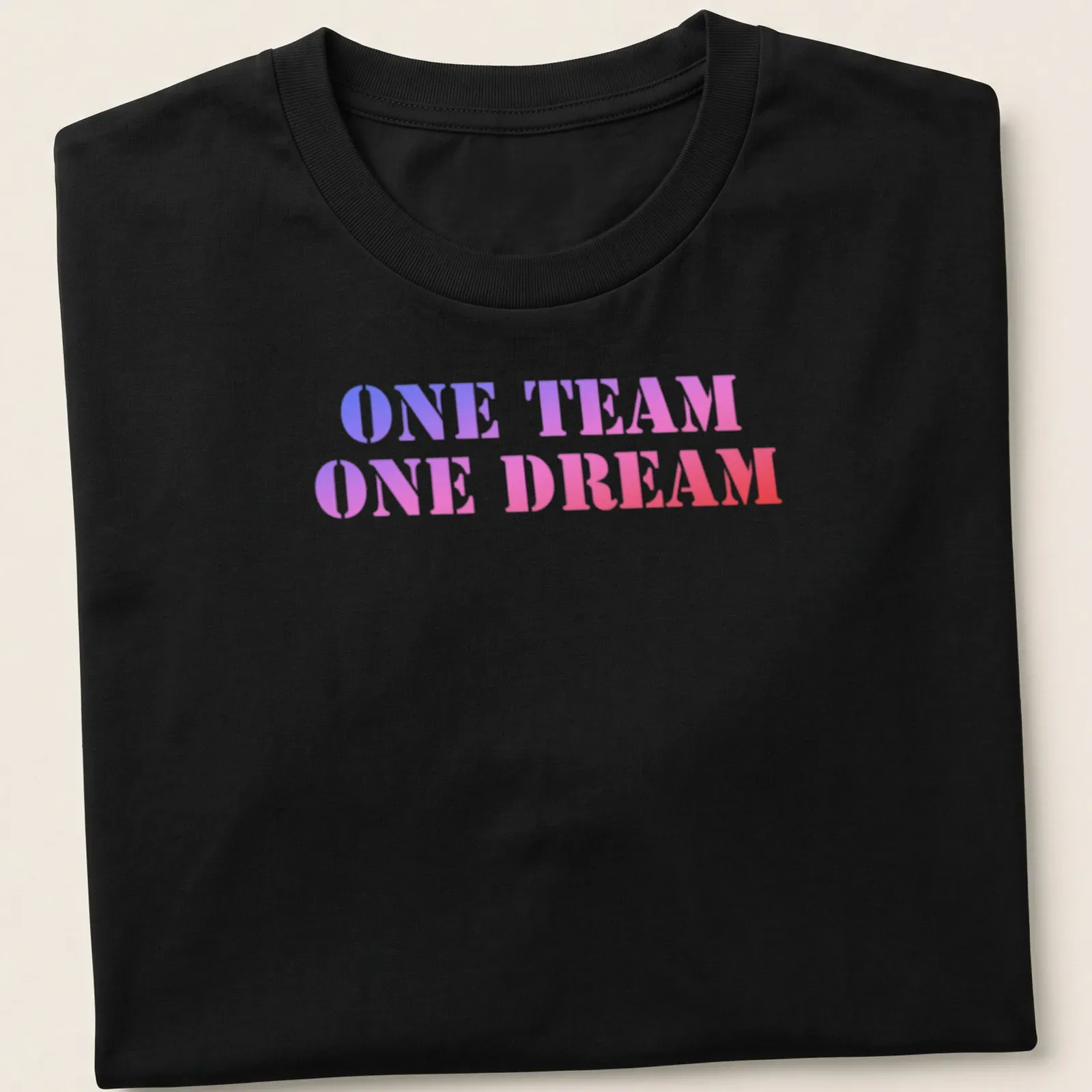 Bold gradient Team Spirit t-shirt with ONE TEAM ONE DREAM text — printed on a unisex t-shirt