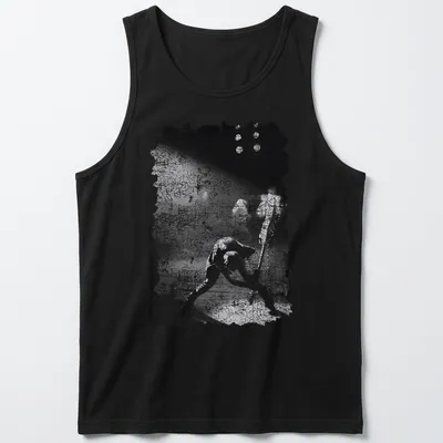 Black and white grunge T-shirt featuring The Clash in a punk rock style — printed on a tank top