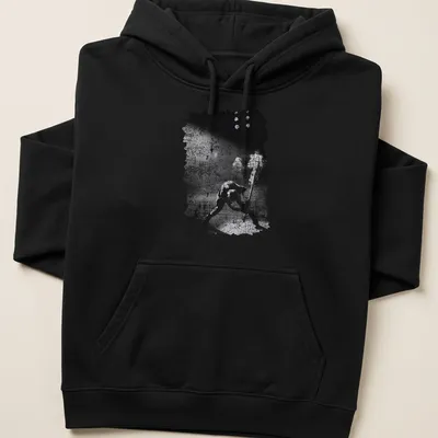 Black and white grunge T-shirt featuring The Clash in a punk rock style — printed on a unisex hoodie