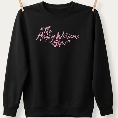 Playful script t-shirt featuring The Hayley Williams Show text in pink and white — printed on a unisex sweatshirt