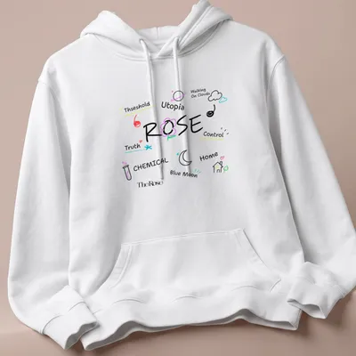 Playful doodle-style t-shirt featuring The Rose's tracklist in colorful text — printed on a unisex hoodie