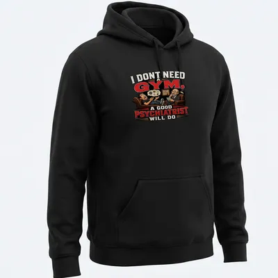 Cartoon of therapist and patient on couch with humorous text about psychiatry. — printed on a unisex hoodie