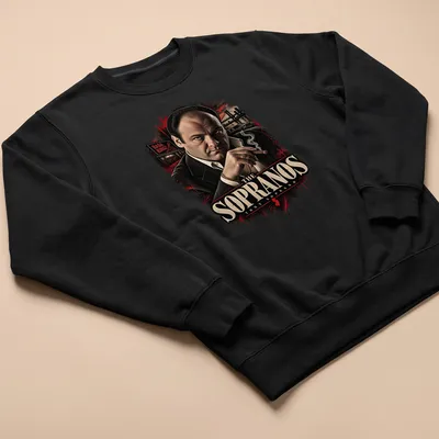 Vintage art print featuring Tony Soprano with text from The Sopranos. — printed on a unisex sweatshirt