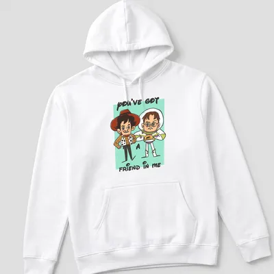 Cartoon design featuring toy characters and the text 'YOU'VE GOT A FRIEND IN ME' in colorful print. — printed on a unisex hoodie
