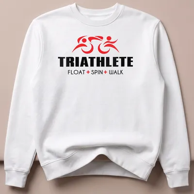 Bold triathlete graphic with text in red, black, and white — printed on a unisex sweatshirt