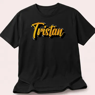 Personalized Tristan t-shirt with bold script in yellow and black