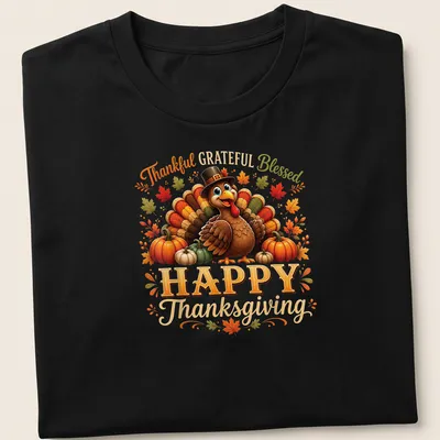Colorful cartoon turkey with Thanksgiving text in bright colors
