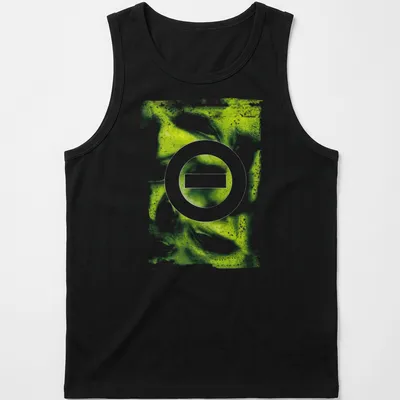 Type O Negative logo on a colorful abstract background in green, yellow, and white. — printed on a tank top