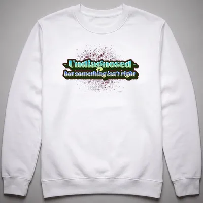 Colorful text design on Undiagnosed shirt with playful typography — printed on a unisex sweatshirt