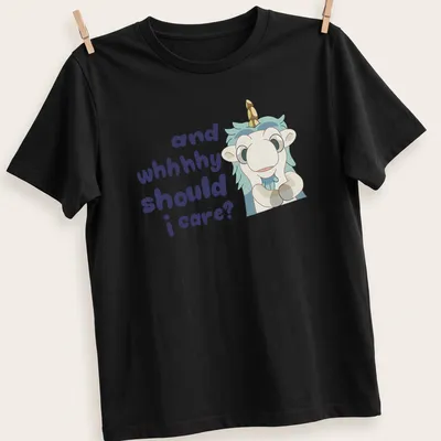 Kawaii Unicorse illustration with playful text in light blue and purple