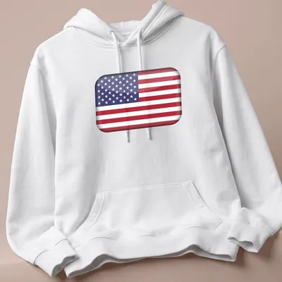 3D glossy print of the United States flag in red, white, and blue — printed on a unisex hoodie