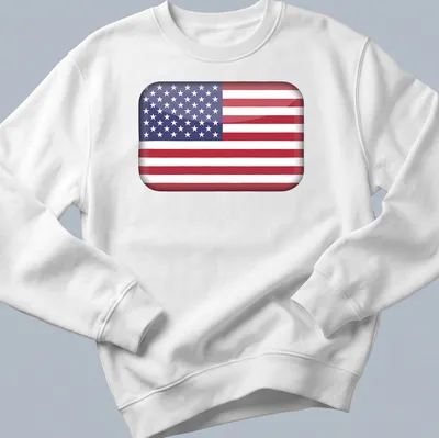 3D glossy print of the United States flag in red, white, and blue — printed on a unisex sweatshirt